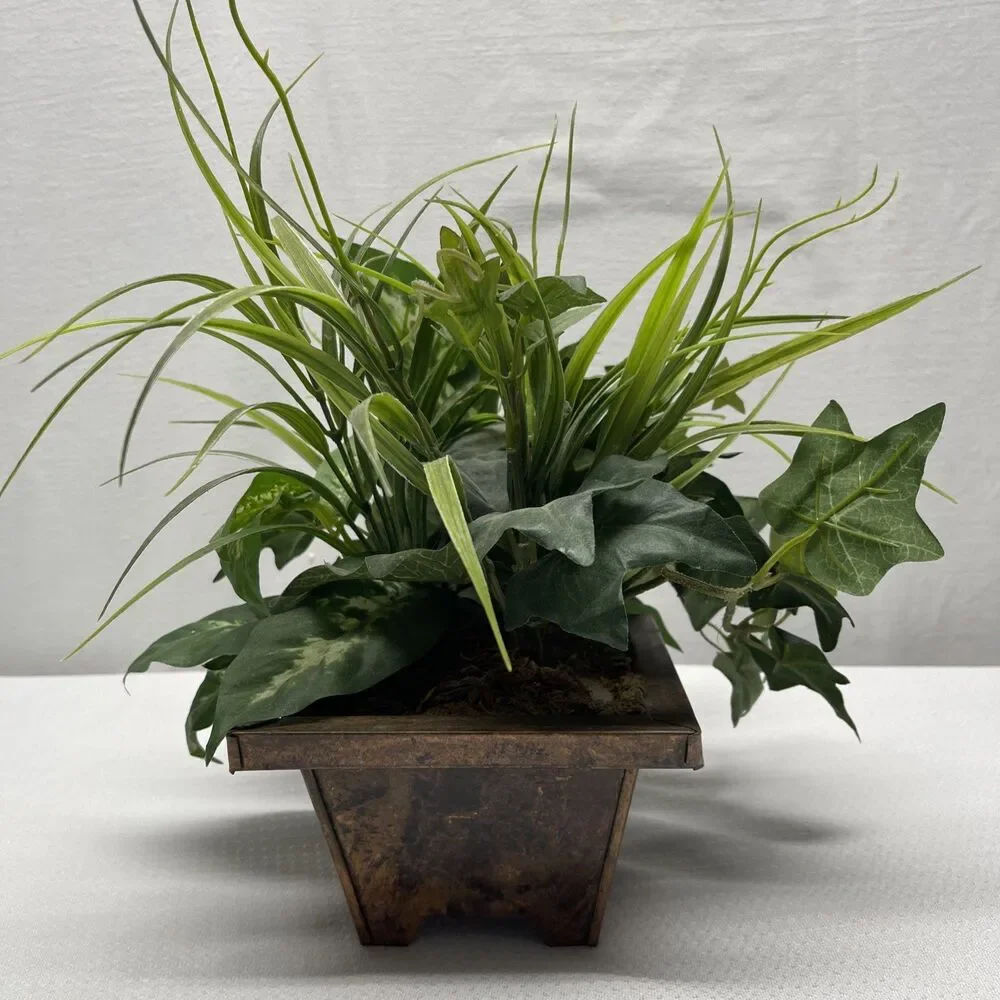Artificial Indoor Mixed Plants Faux Copper Square Planter Pot 13